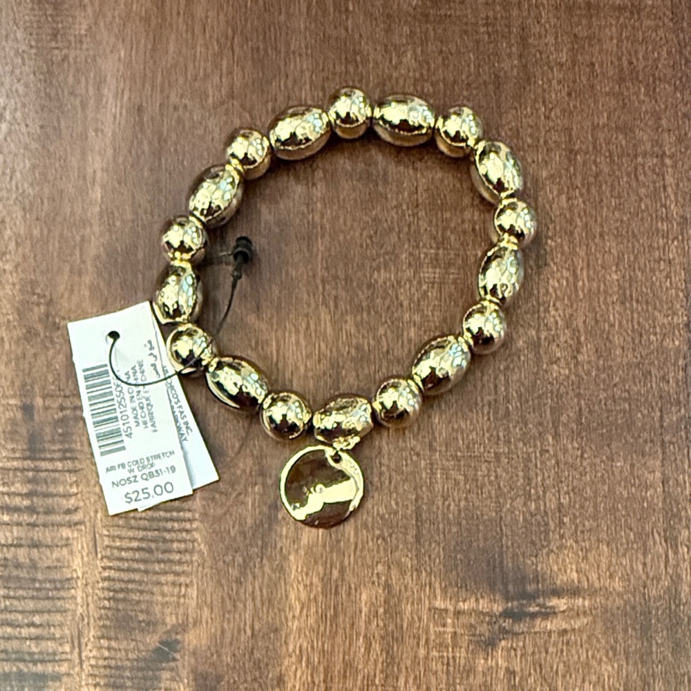 Chico's Gold Beaded Bracelet with Charm